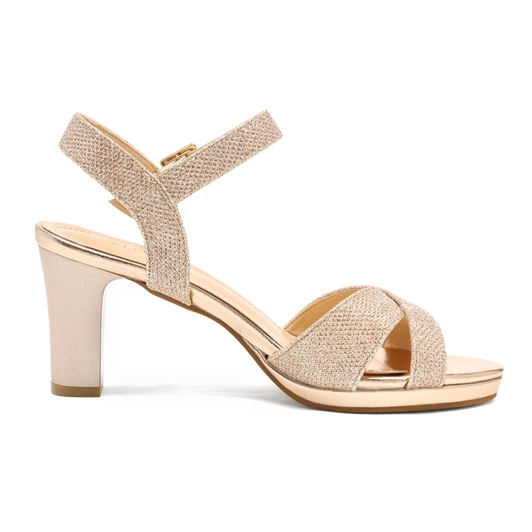 Chunky Heel Ankle Strap Sandals - CHAMPAGNE GLITTER - 1